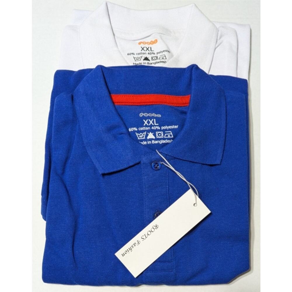 2 Pack Roots Fashion Young Mens Polo Shirts Blue and White Short Sleeve Size XXL